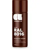 400 ml spraydåse med Cosmos Lac blank akrylmaling i RAL 8016 mahogni brun. Ultra-høj glans, hurtigtørrende formel og anti-dryp dyse for jævn påføring.
