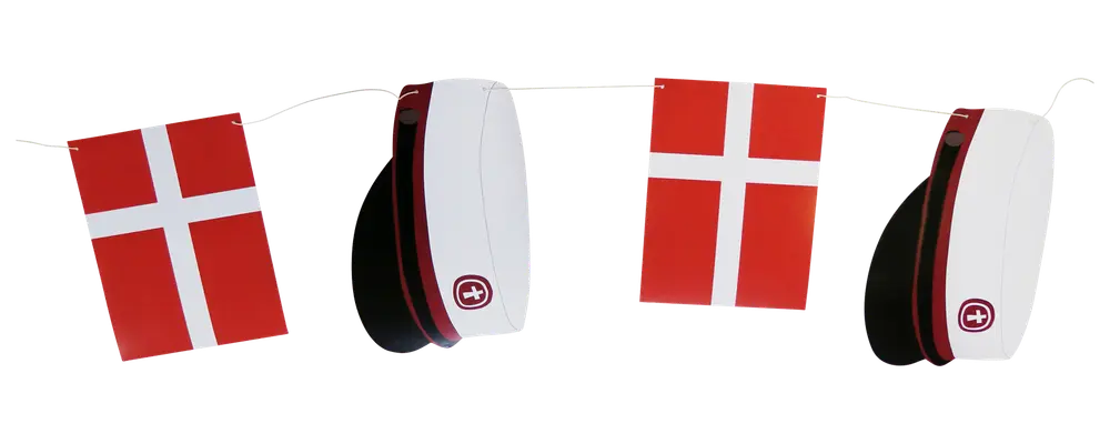 Guirlande med 7 huer og flag 3 m - rød