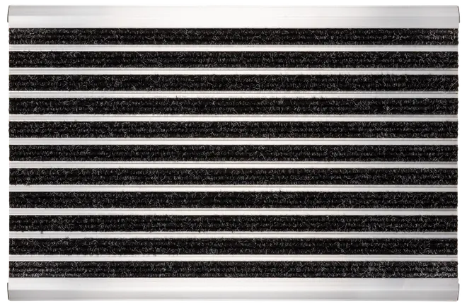 Rektangulært luftfilter med flere vandrette sorte og hvide folder, designet til HVAC-systemer. Har en solid hvid ramme og tæt sort filtermateriale til effektiv luftrensning.