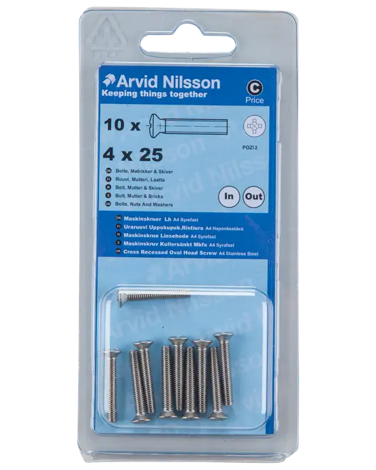 Arvid Nilsson Maskinskrue A4 LH M4 x 25 mm 10-pak