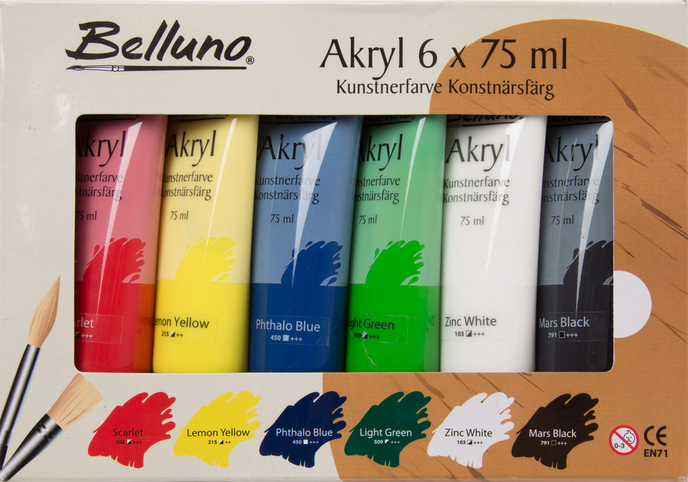 Belluno Akrylfarvesæt 6 x 75 ml