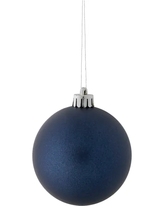 Mat mørkeblå juletræskugle med sølvfarvet top og ophængssnor. Elegant og enkel design, ideel til juletræspynt. Let og holdbar materiale.