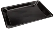 Rektangulær sort metal bageplade med forhøjede kanter, glat non-stick overflade, egnet til ovnbrug. Perfekt til bagning, stegning og grillning. Holdbar og nem at rengøre.