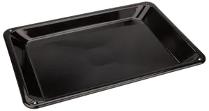 Rektangulär svart bakplåt i metall med upphöjda kanter, slät non-stick-yta, passar för ugn. Perfekt för bakning, rostning och grillning. Hållbar och lätt att rengöra.