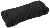 Svart paracord-rep, tätt ihoprullat, tillverkat av slitstarkt nylon. Perfekt för utomhusbruk, överlevnad eller hantverk. Cirka 15 meter långt och 4 mm tjockt.