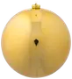 Skinnende guldfarvet julekugle med glat, reflekterende overflade og lille guldtop til ophæng. Elegant og enkel dekoration til juletræet.