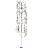 Dekorativ utomhus pilträdslampa med hängande varmvita LED-ljus, svart metallram och markspett för enkel installation. Perfekt för trädgårds- eller gångbelysning.