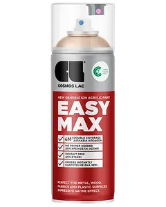 Cosmos Lac Easy Max akrylspraymaling, 400 ml dåse, egnet til metal, træ, stof og plast. Giver dobbelt dækning, øjeblikkelige resultater og satinfinish.