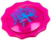 Klarrosa plastfrisbee med vågig kant, blå splash-grafik och texten 'SPLASH!' på ovansidan. Perfekt för utomhuslekar med vatten.