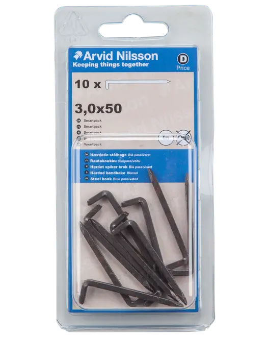Stålhage hærdet Ø3 x 50 mm 10pk