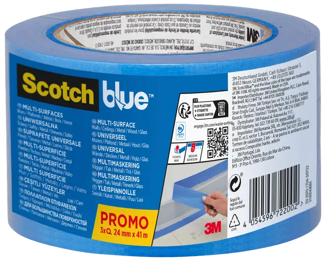 ScotchBlue™ Afdækningstape - 24 mm x 41 meter - 3 ruller