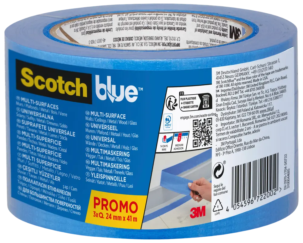 ScotchBlue™ Afdækningstape - 24 mm x 41 meter - 3 ruller
