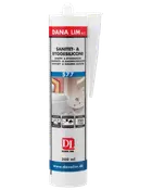 Hvid Dana Lim 577 sanitets- og byggesilikone patron, 300 ml, til tætning af badeværelser og byggesamlinger.