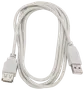 Hvid USB-forlængerkabel med én han- og én hun-USB-A-stik, ideel til at forlænge USB-enheders rækkevidde. Holdbar plastisolering, cirka 1 meter lang.
