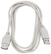 Hvid USB-forlængerkabel med én han- og én hun-USB-A-stik, ideel til at forlænge USB-enheders rækkevidde. Holdbar plastisolering, cirka 1 meter lang.