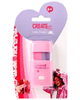 Create It! Hårkridt til børn fra 6 år, pink applikator med lilla og pink kridt, nem slider, pakket på hjerteformet kort, perfekt til midlertidig hårfarvning.