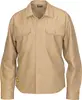 Beige långärmad arbetsskjorta med knappar, två bröstfickor med lock, spetsig krage och slitstarkt tyg. Avslappnad passform och robust design.