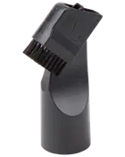 Sort støvsugerbørste-tilbehør med vinklede børster og smalt mundstykke, ideel til rengøring af støv og snavs i trange områder, polstring og sarte overflader. Robust plastmateriale.