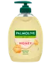 Palmolive Milks Sweet Honey Scent handtvål i gul pumpflaska, med honungskakebilder, återfuktande känsla, passar för daglig handtvätt.