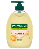 Palmolive Milks Sweet Honey Scent handtvål i gul pumpflaska, med honungskakebilder, återfuktande känsla, passar för daglig handtvätt.