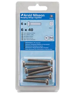 Arvid Nilsson Maskinskrue A4 PH M6 x 40 mm 6-pak