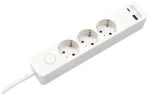 3 uttag med USB och strömbrytare