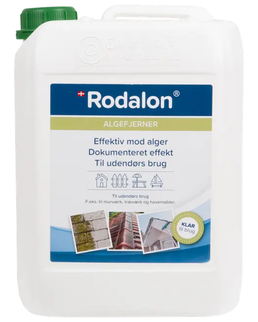 Rodalon Algefjerner, 5-liters plastdunk med grønt låg, til udendørs brug på murværk, træværk og havemøbler. Klar til brug, effektiv mod alger, dokumenteret effekt.