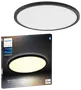 Rund, slank loftlampe med sort ramme og hvid diffuser. Smart belysning, kompatibel med Alexa og Google Home. Leveres i Philips Hue White Ambiance emballage.