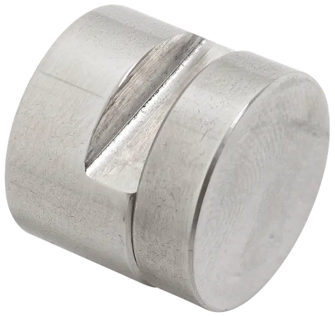 Cylindrisk metalstempel med glat overflade og en enkelt rille rundt om. Sølvfarvet, præcisionsbearbejdede kanter, velegnet til mekaniske eller bilrelaterede formål.