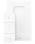 Hvid Philips Hue smart dæmperkontakt med tre knapper til tænd/sluk og lysstyrke, samt vægplade. Elegant, moderne design til trådløs lysstyring.