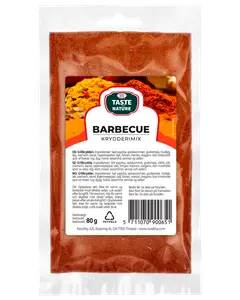 Taste Nature Barbecue kryddmix, 80g återförslutningsbar påse. Innehåller söt paprika, spiskummin, gurkmeja, vitlök, lök, rosmarin, salt och andra kryddor. Perfekt för grillning.