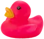 Ljust rosa badanka i gummi med gul näbb och enkel svart ögondetalj.
