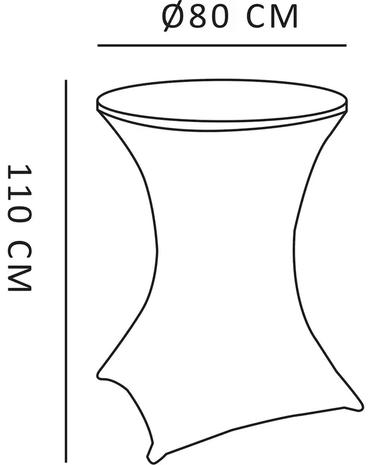 Højt cocktailbord med rund bordplade, 80 cm i diameter og 110 cm højt. Bordet har et tætsiddende, strækbart betræk for et moderne udseende.