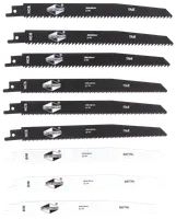 Sæt med 10 bajonetsavklinger, 200x18mm, til træ og metal. Indeholder 6TPI og 10TPI til træ, 25TPI til metal. Farvekodede klinger i sort og hvid.