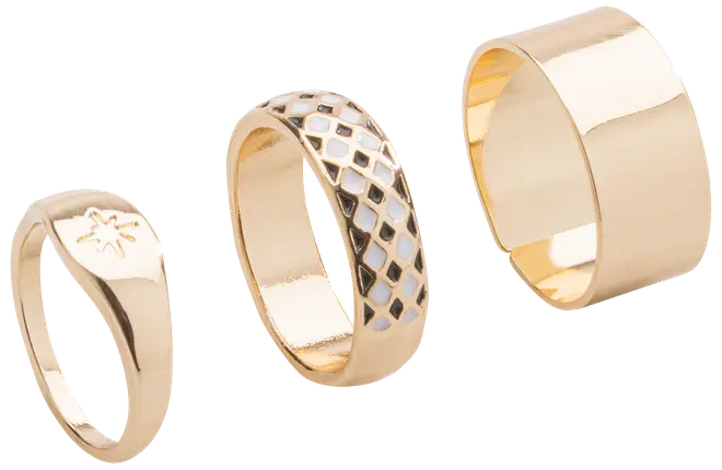 Ring harlekin og stjerne 3 stk. - guld