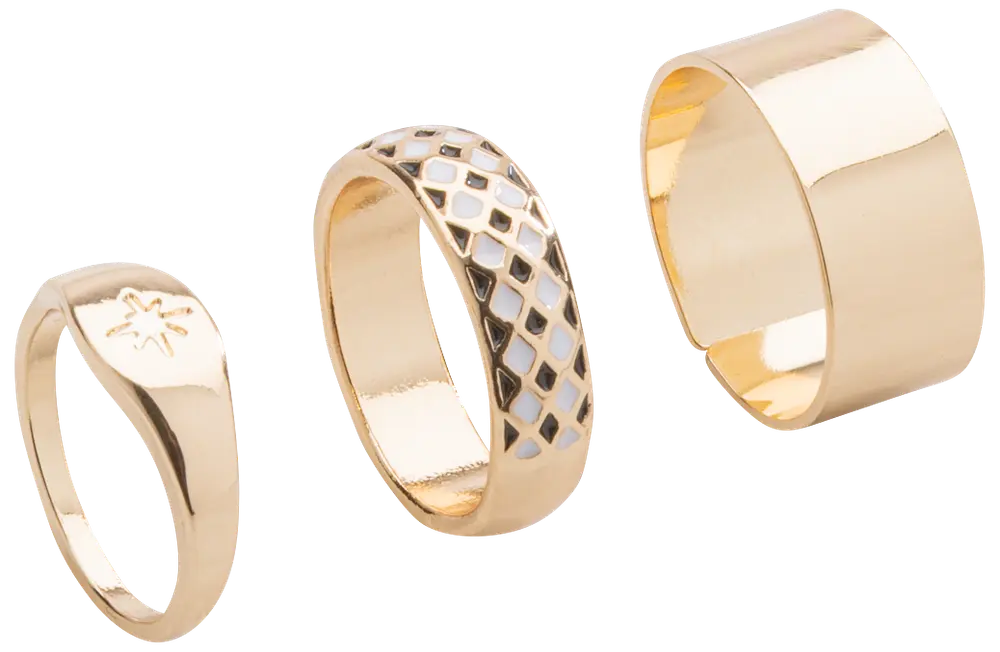 Ring harlekin och stjärna 3 st - guld