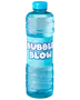 Blå Bubble Blow plastflaske med skruelåg og cylindrisk form.