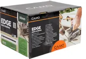 Sort og grøn CAMO Edge terrasseskruer æske, 60 mm, 700 stk., med branding og installationsfoto.