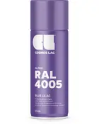 400 ml spraydåse med Cosmos Lac blank akrylmaling i RAL 4005 Blue Lilac. Ultra-højglans finish, hurtigtørrende formel og anti-dryp dyse for jævn påføring.