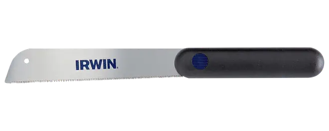 IRWIN handsåg med silverfärgat blad, rundad spets och svart ergonomiskt handtag.