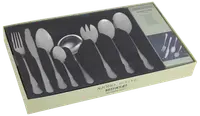 36-delt bestiksæt i rustfrit stål i æske, indeholder gafler, knive, skeer, teskeer, serveringsredskaber og sauceske. Elegant design til hverdag og fest.