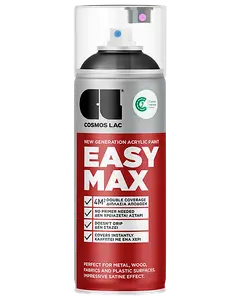 Cosmos Lac Easy Max akrylspraymaling, 400 ml dåse, egnet til metal, træ, stof og plast. Dobbelt dækkeevne, ingen primer nødvendig, drypfri, satin finish.