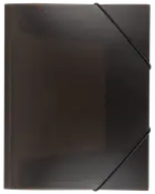 Sort dokumentmappe med elastisk lukning, mat finish, firkantet form og forstærkede hjørner. Perfekt til sikker organisering af papirer, filer eller dokumenter.