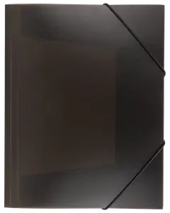 Sort dokumentmappe med elastisk lukning, mat finish, firkantet form og forstærkede hjørner. Perfekt til sikker organisering af papirer, filer eller dokumenter.