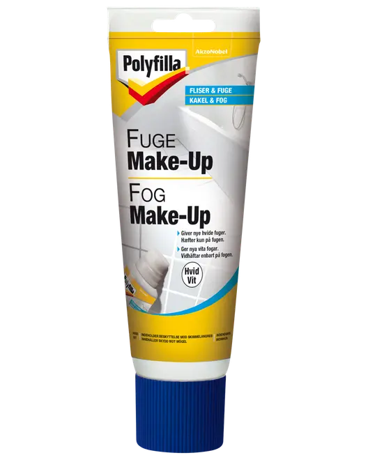Polyfilla Fuge Make-Up tube, hvid fugerenovering til fliser, nem at påføre, opfrisker og gør fuger hvide, 100 ml tube med blåt skruelåg.