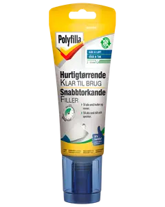 Polyfilla hurtigtørrende spartelmasse i tube med applikator, egnet til små huller og revner i vægge og lofter. Klar til brug, nem påføring, 330g.