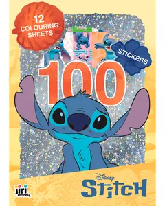 Disney Stitch malebog med 12 farvelægningsark og 100 klistermærker. Stor illustration af Stitch på glitrende baggrund. Velegnet til børn, indeholder sjove aktiviteter.