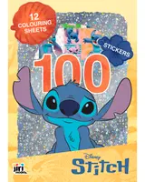 Disney Stitch malebog med 12 farvelægningsark og 100 klistermærker. Stor illustration af Stitch på glitrende baggrund. Velegnet til børn, indeholder sjove aktiviteter.