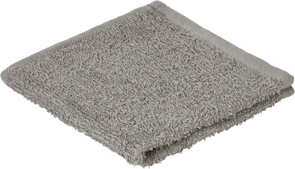 Grå tvättlapp i mjuk, absorberande frottébomull. Fyrkantig form med prydliga kanter, passar för dagligt bruk i badrum eller kök. Maskintvättbar och hållbar.