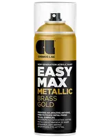 Cosmos Lac Easy Max Metallic Brass Gold spraymaling, 400 ml dåse, akrylformel, giver antik, metallisk guldfinish til forskellige overflader, nem spraydyse, sort og guld etiket.
